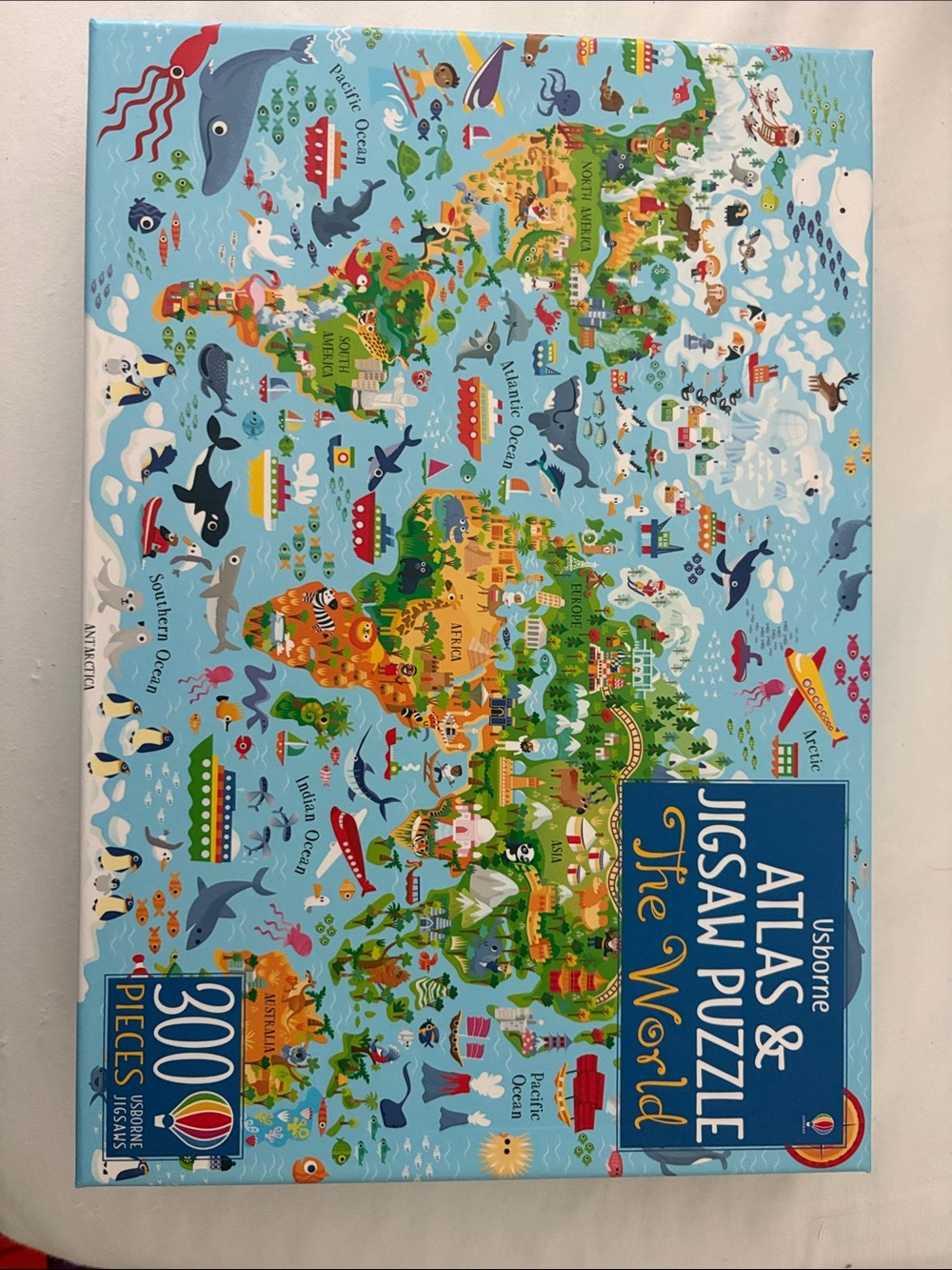 Usborne Atlas & Jigsaw Puzzle The World – Blue & Green Map Puzzle
